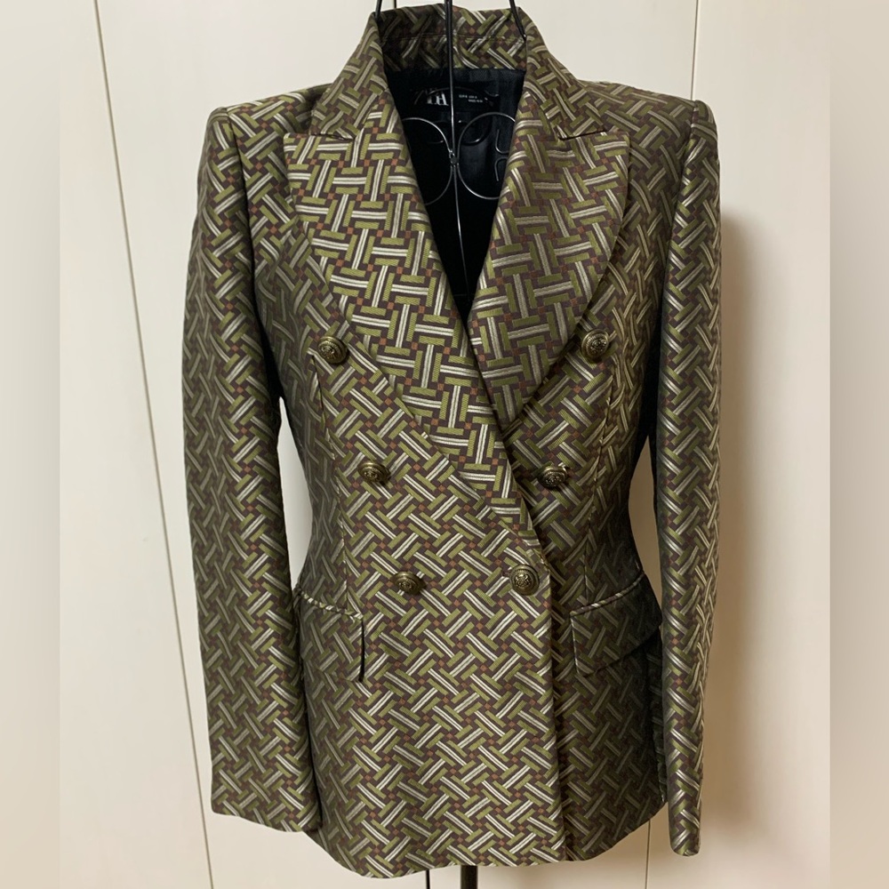 NWOT Zara Patterned Double-Breasted Blazer Sz S